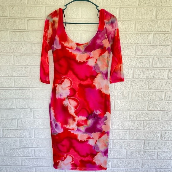 NEW Black Halo Udele Sheath Dress Printed Mesh Stretch Pink Medium NWT - Picture 3 of 9